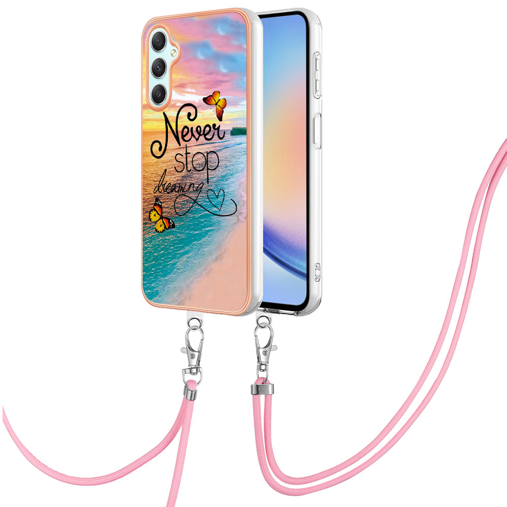 YB IMD Series-4 for Samsung Galaxy A24 4G Marble Flower Pattern Phone Case IMD TPU Electroplated Cover with Lanyard YB IMD Series-4 for Samsung Galaxy A24 4G Marble Flower Pattern Phone Case IMD TPU Electroplated Cover with Lanyard